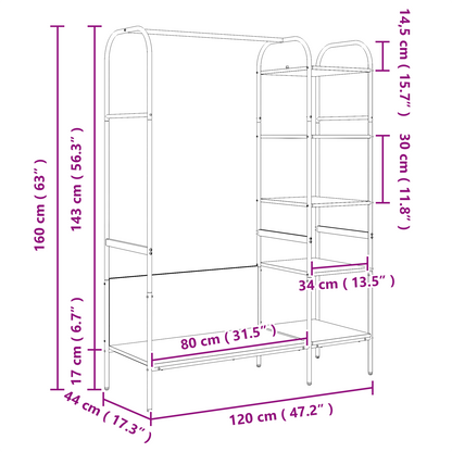 Kledingrek met Planken Zwart Eik 120x44x160 cm