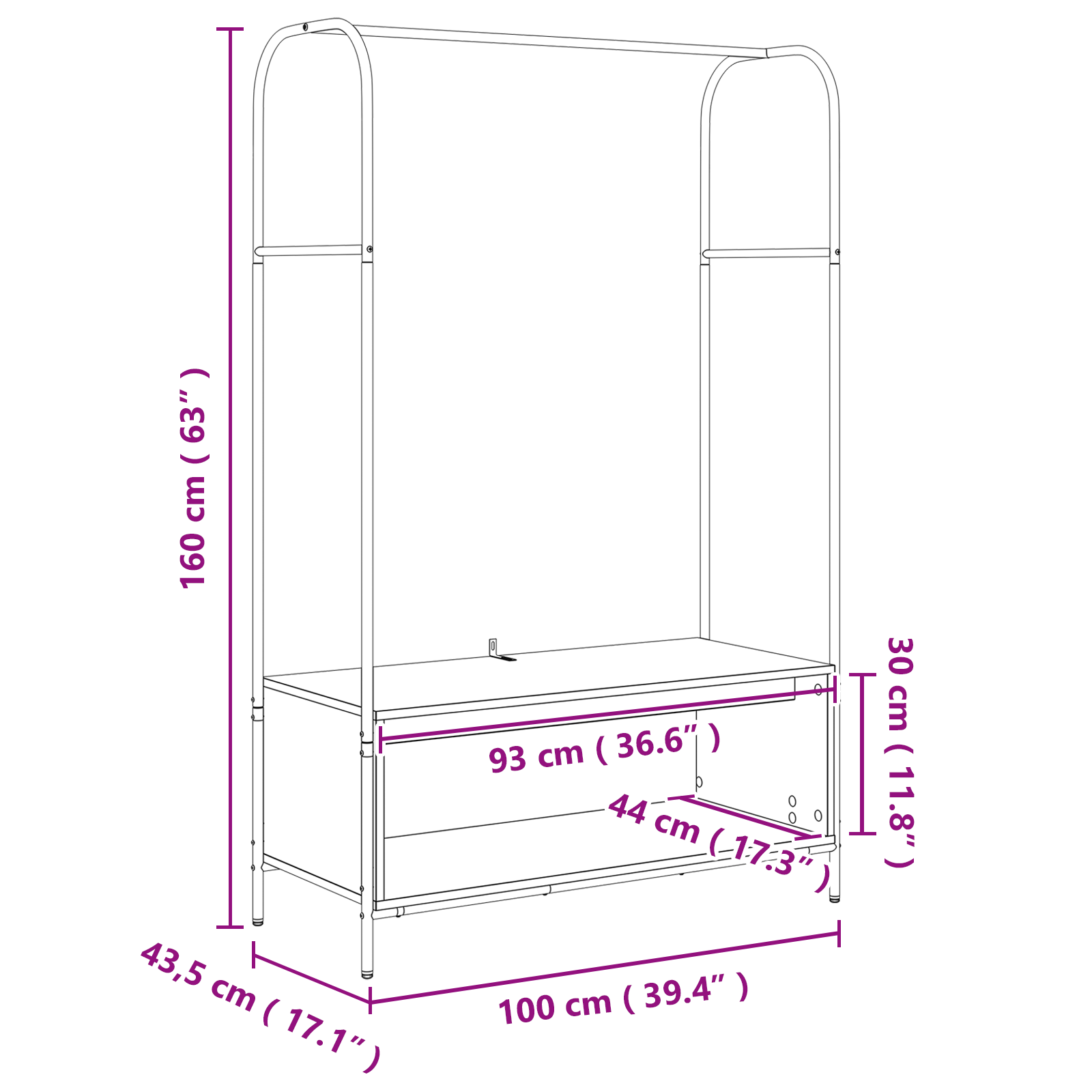 Kledingrek met Planken Rook Eiken 100x44x160 cm