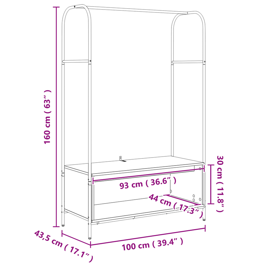 Kledingrek met Planken Grijs Sonoma 100x44x160 cm