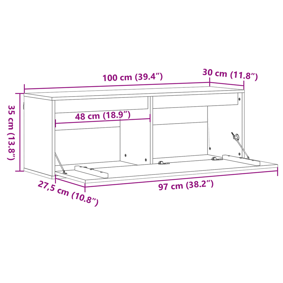Wandkast Wasbruin 100 x 30 x 35 cm Massief grenenhout