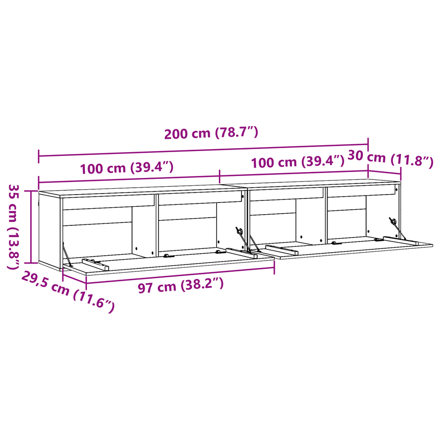 Wandkasten 2 pcs Wasbruin 100 x 30 x 35 cm Massief grenenhout