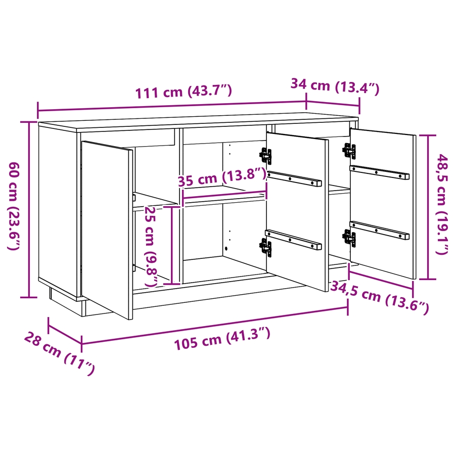 Dressoir met opslag met de deur Bruin 111 x 34 x 60 cm Massief grenenhout