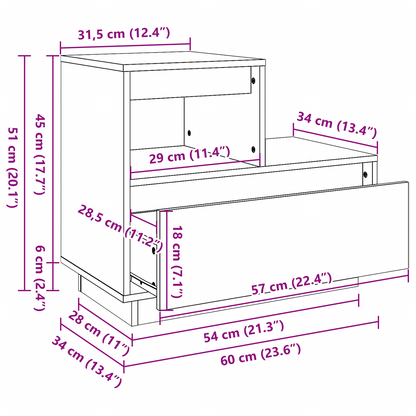 Nachtkastje Wasbruin 60 x 34 x 51 cm Massief grenenhout