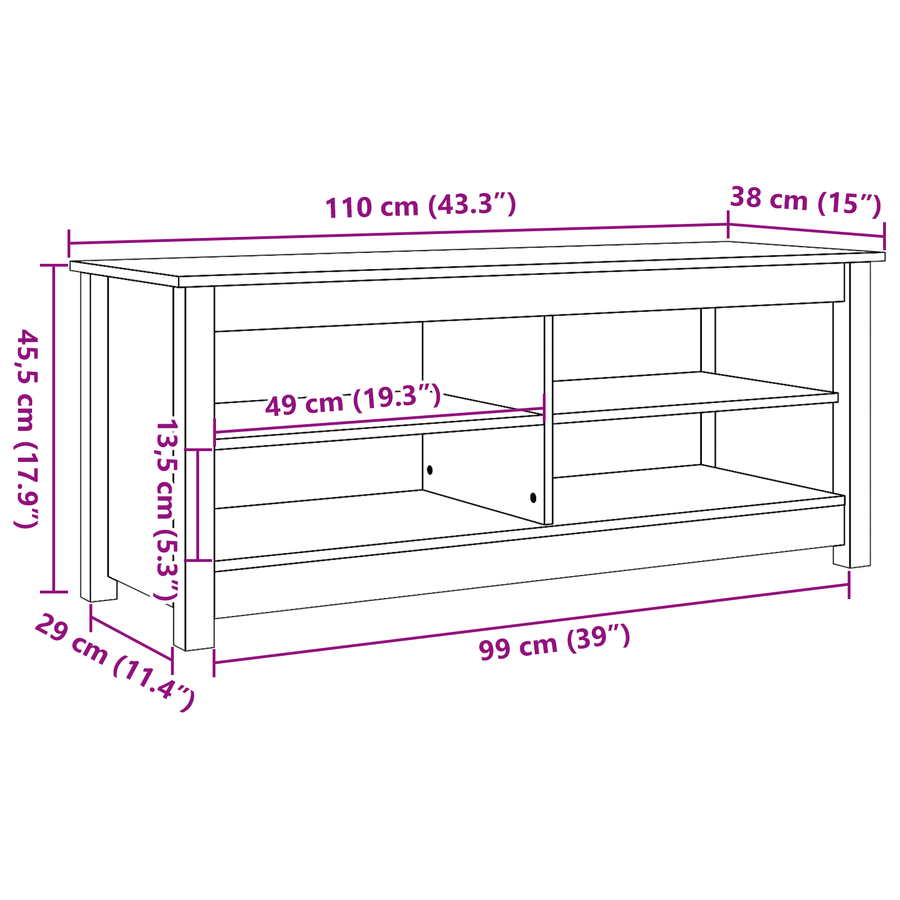 Schoenenbank Wasbruin 110 x 38 x 45.5 cm Massief grenenhout