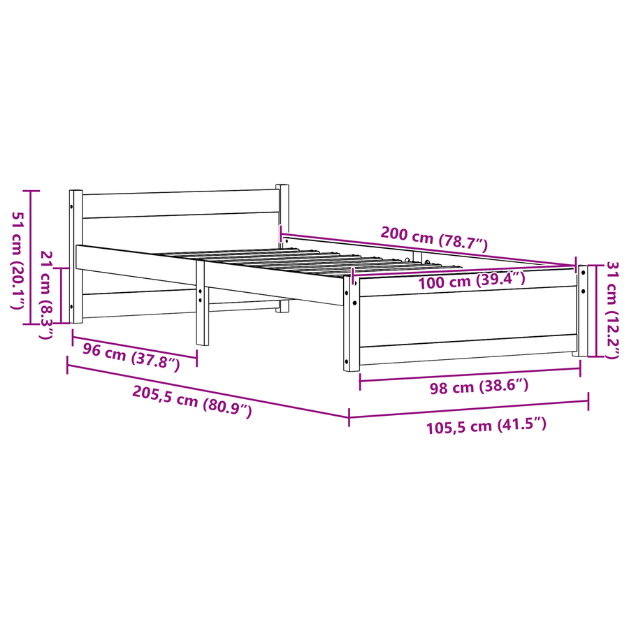 Bedframe Wasbruin 100 x 200 cm Massief grenenhout