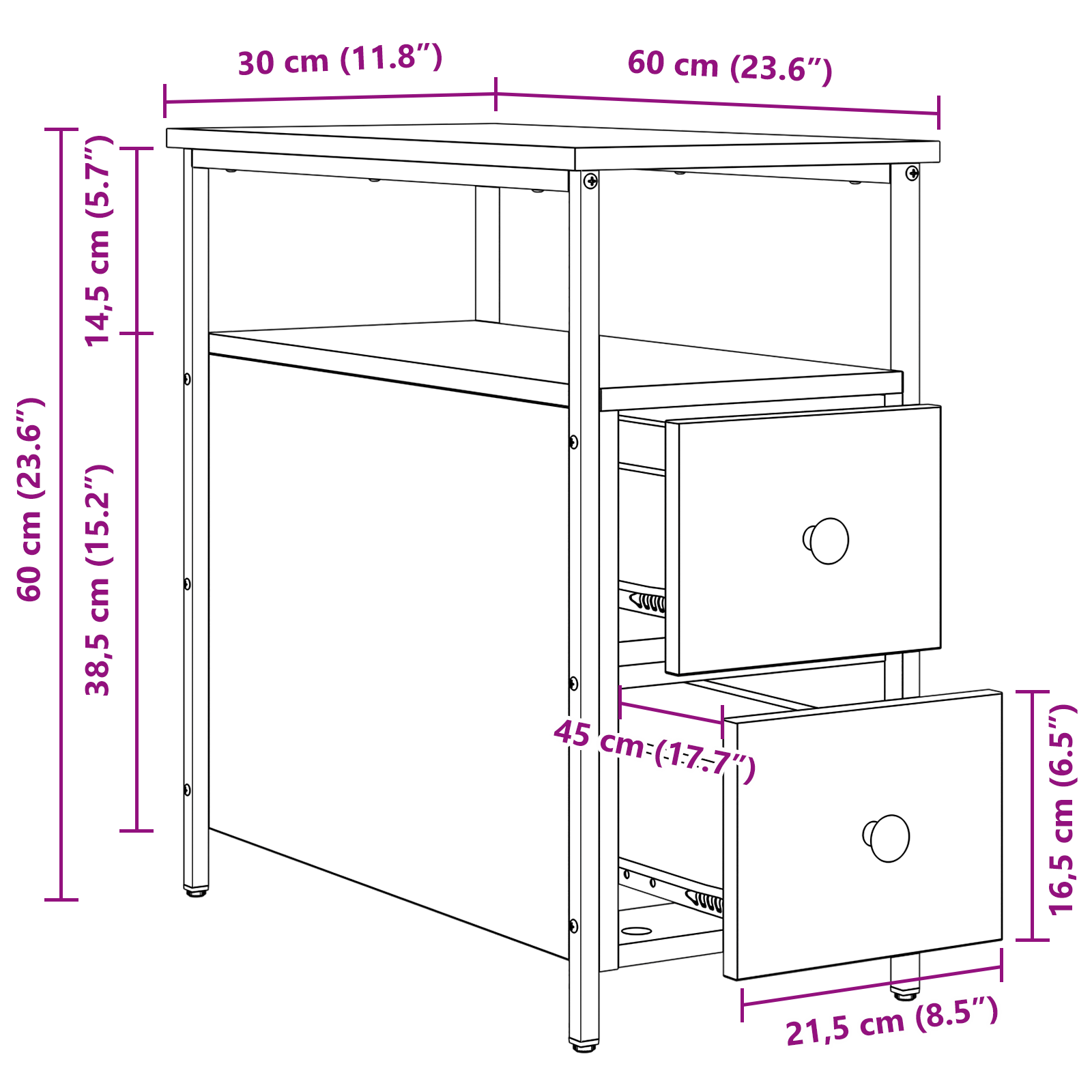 Nachtkastje met lade 2 pcs Zwart eiken 30 x 60 x 60 cm