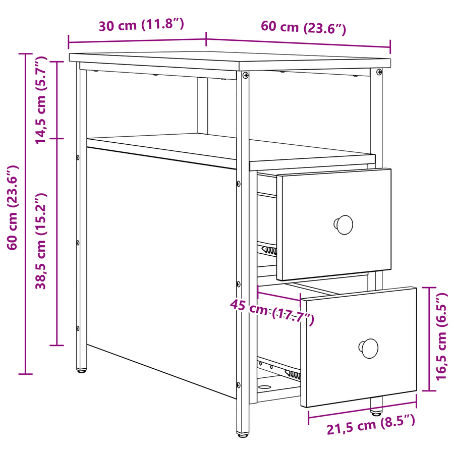 Nachtkastje met lade 2 pcs Zwart eiken 30 x 60 x 60 cm