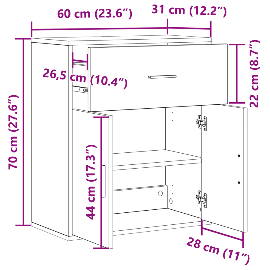 Dressoir met lade met plank met opslag met de deur Oud hout 60 x 31 x 70 cm Bewerkt hout