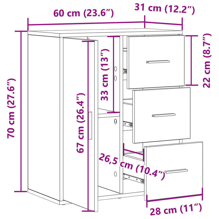 Dressoir artisanaal eikenkleurig 60 x 31 x 70 cm Bewerkt hout