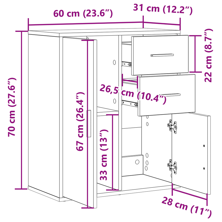 Dressoir met lade met plank met opslag met de deur Oud hout 60 x 31 x 70 cm Bewerkt hout