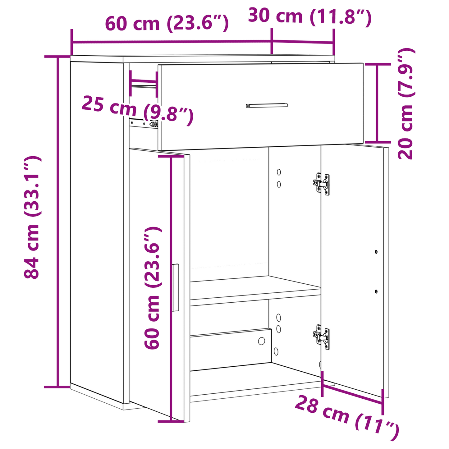 Dressoir met lade met plank met opslag met de deur Oud hout 79 x 38 x 80 cm Bewerkt hout