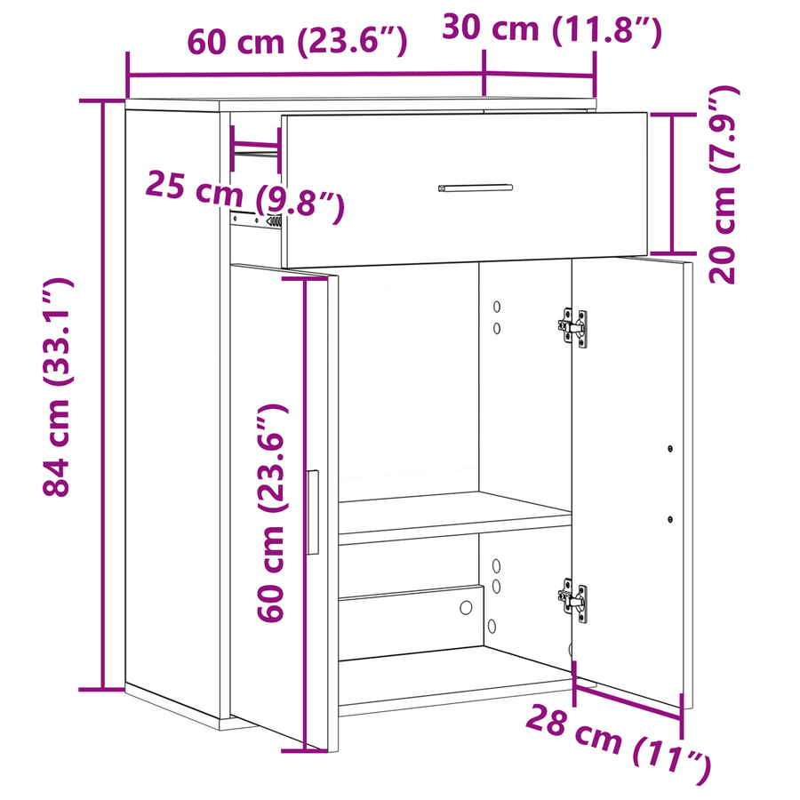 Dressoir met lade met plank met opslag met de deur Zwart eiken 79 x 38 x 80 cm Bewerkt hout