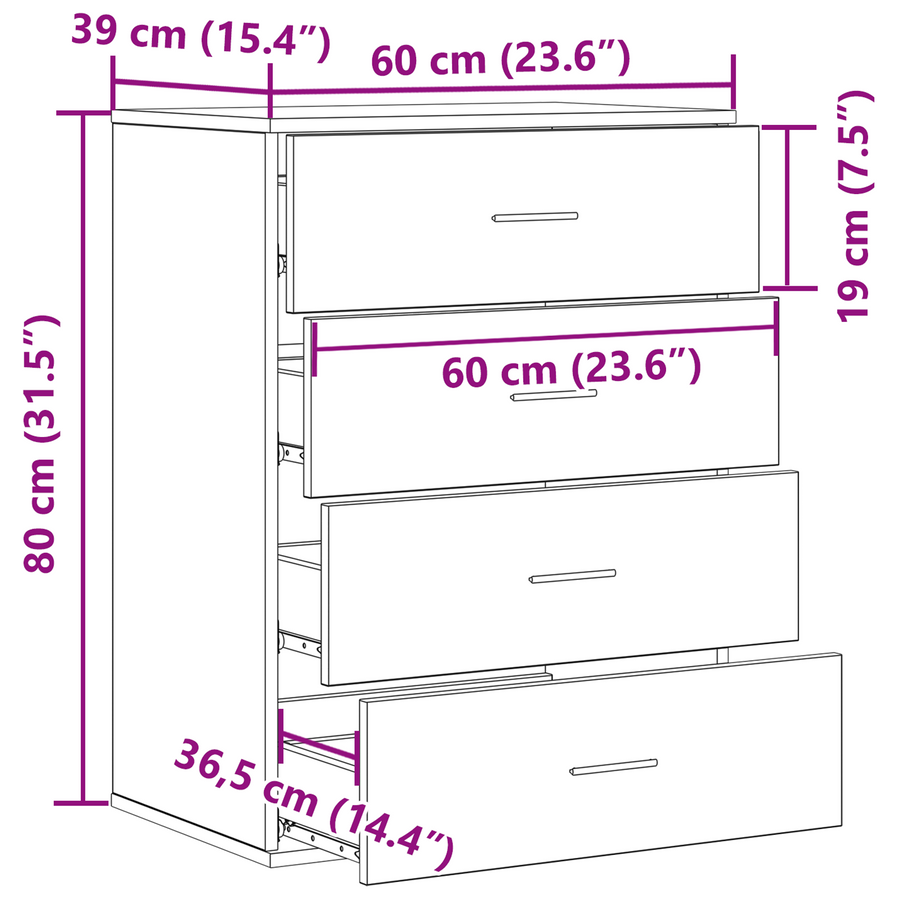 Dressoir met lade met opslag Oude hout 60 x 39 x 80 cm Bewerkt hout