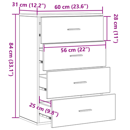 Dressoir met lade met opslag Zwart eiken 60 x 39 x 80 cm Bewerkt hout