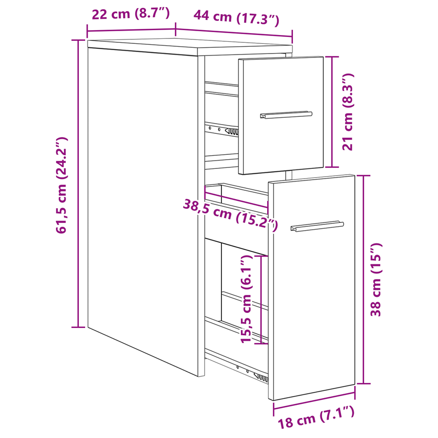 Slimme Badkamerkast Zwart eiken 22 x 44 x 61.5 cm Spaanplaat