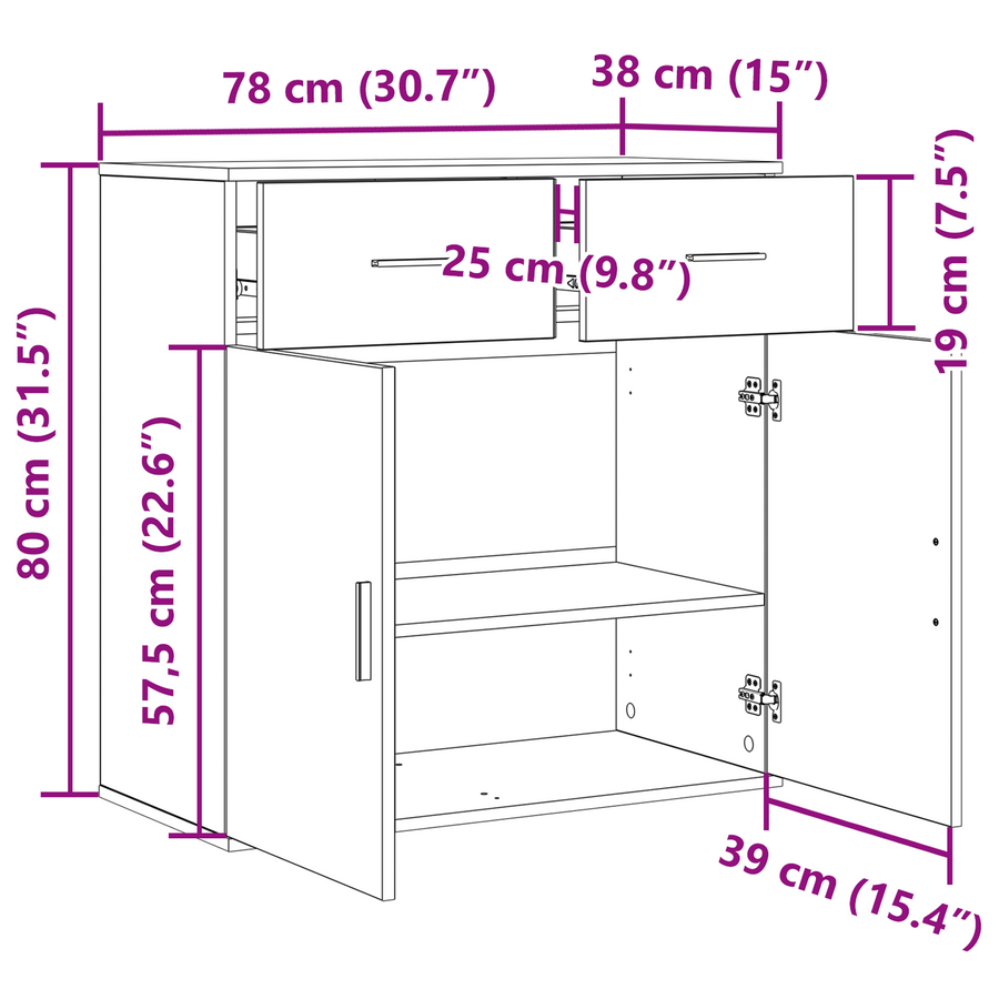 Dressoir met lade met plank met opslag met de deur Oud hout 79 x 38 x 80 cm Bewerkt hout
