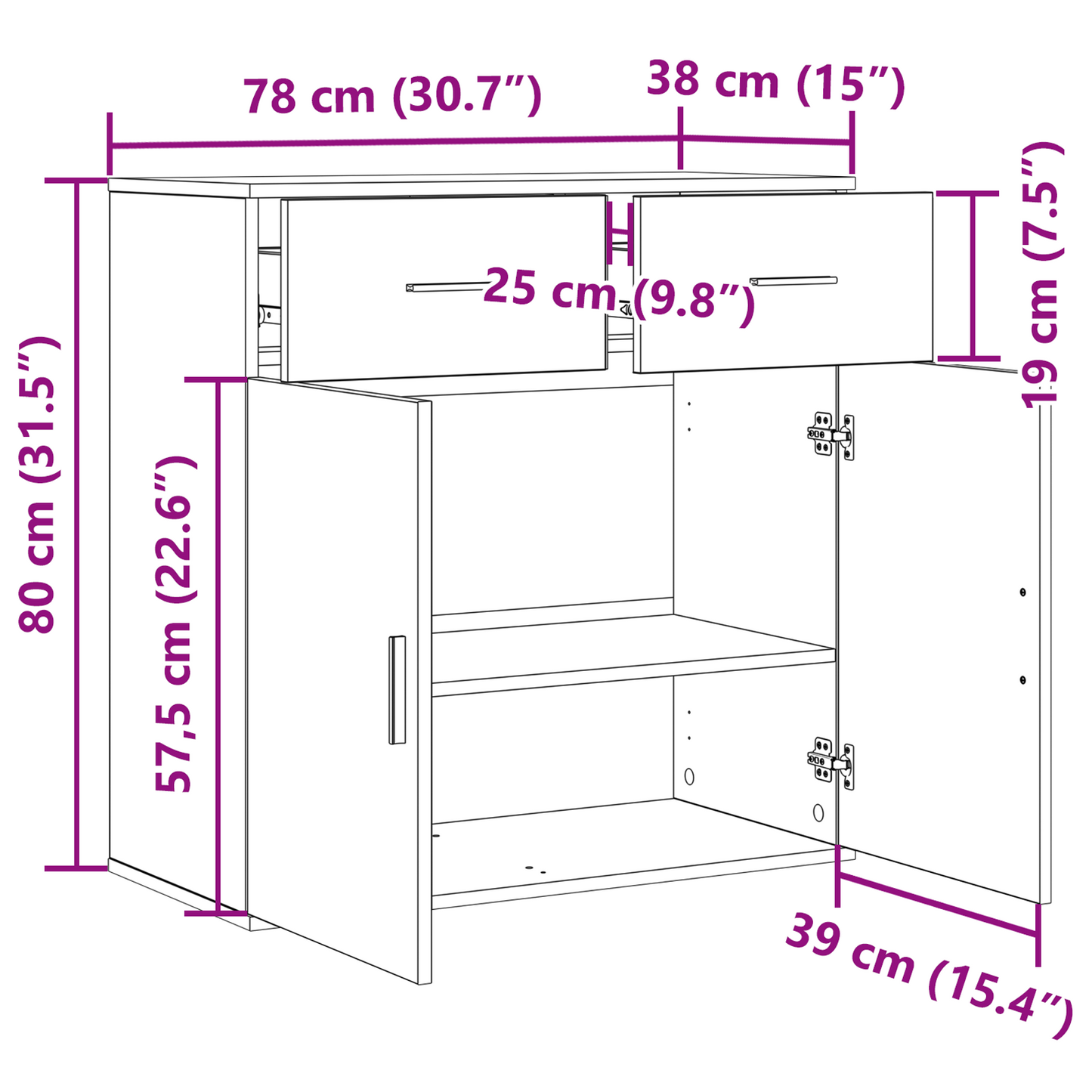 Dressoir artisanaal eikenkleurig 79 x 38 x 80 cm Bewerkt hout