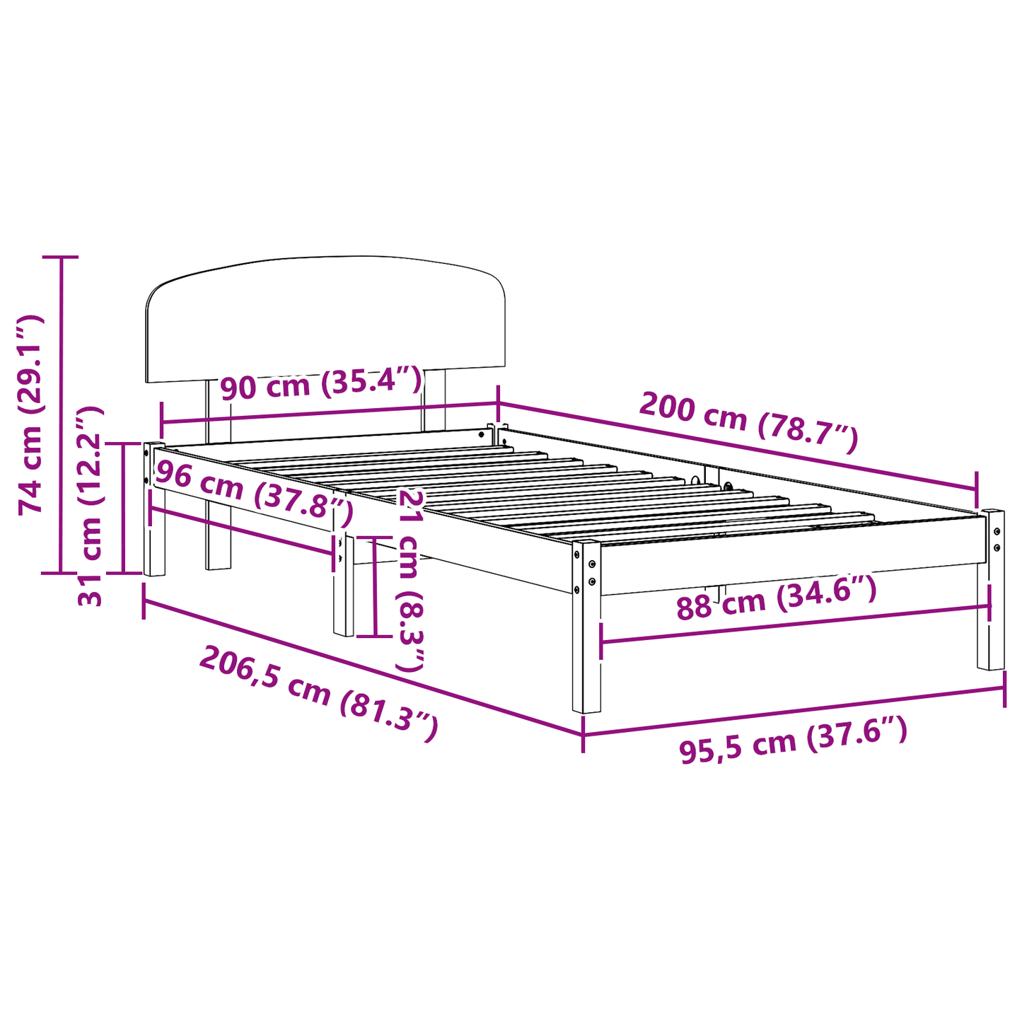 Bedframe met hoofdbord Gewaxte Bruine 90x200 cm van Massief Vurenhout