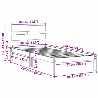 Bedframe met Hoofdbord Wit 80x200 cm van Massief Vurenhout