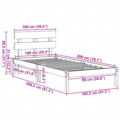 Bedframe met Hoofdeinde Wit 100x200 cm Massief Grenenhout