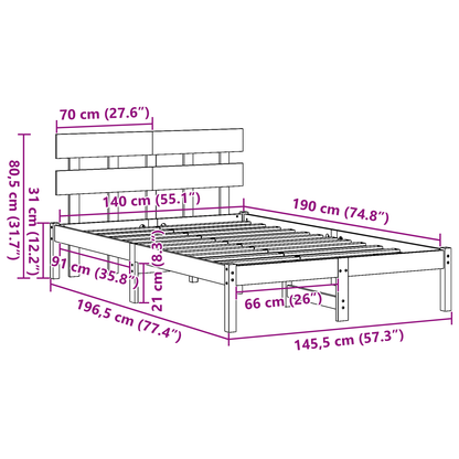 Bedframe met hoofdbord 140x190 cm van massief grenenhout