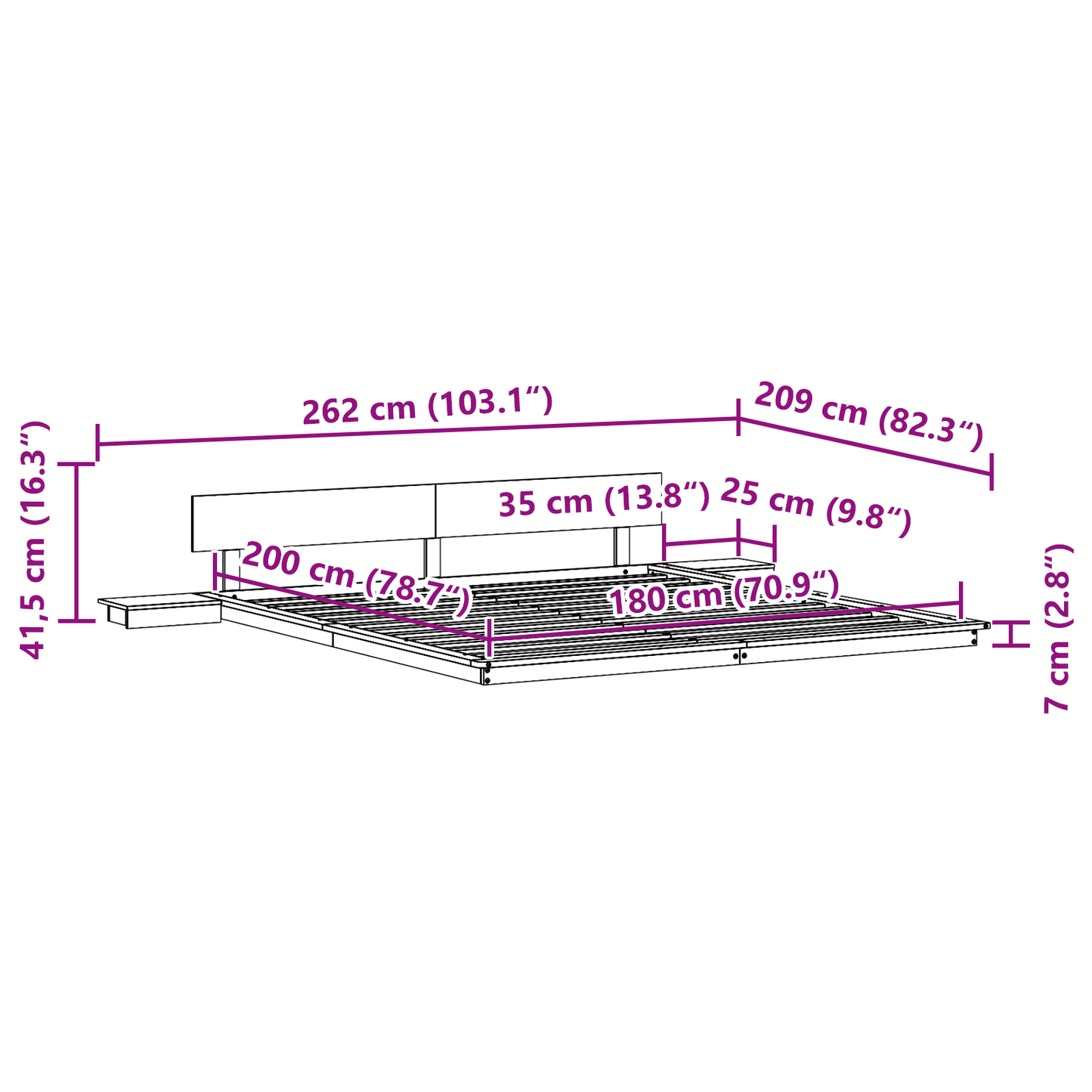Vloerbedframe met Nachtkastjes Wasbruin 180x200cm Massief Hout
