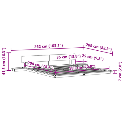 Vloerbedframe met Nachtkastjes Wasbruin 180x200cm Massief Hout