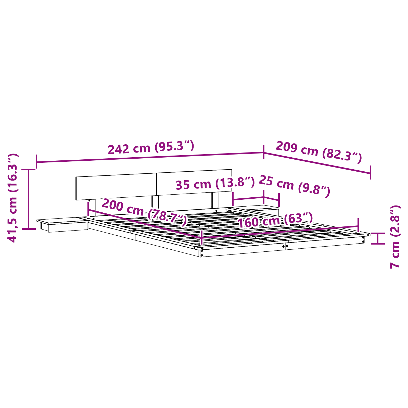 Bed met Nachtkastjes Wax Bruin 160x200cm Massief Hout