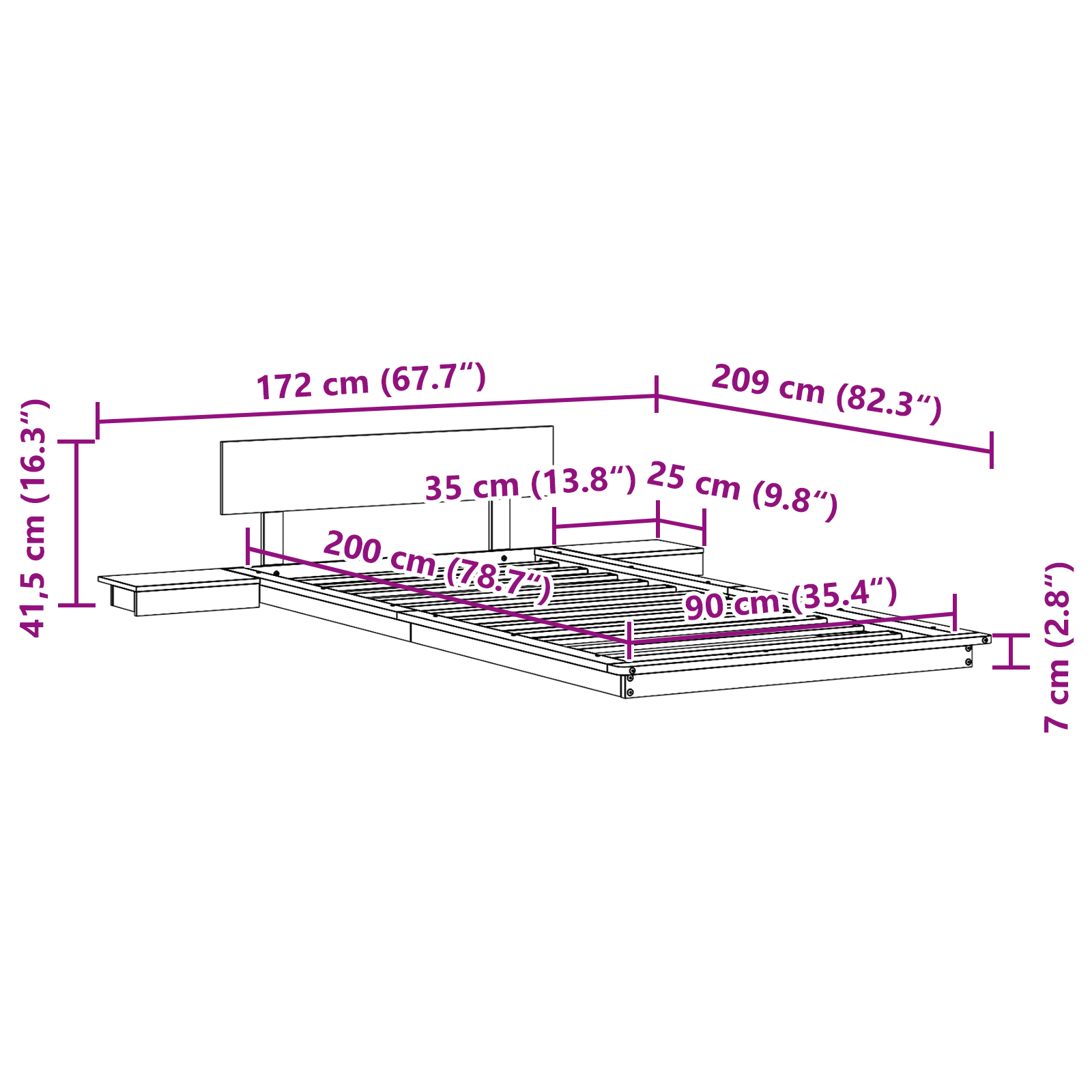 Ligbedframe met Nachtkastjes Gewaxed Bruin 90x200cm Massief Hout