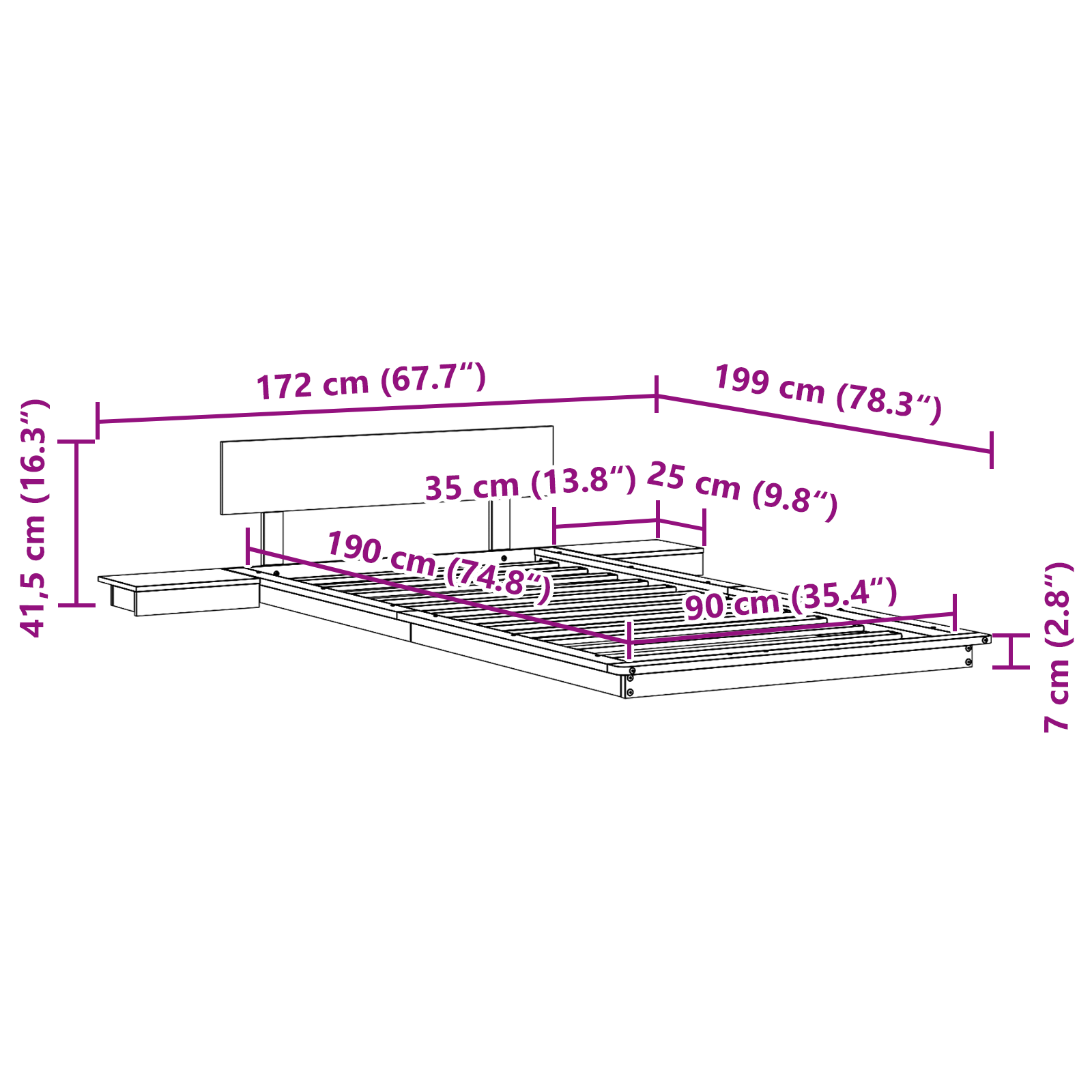 Ligbed met Nachtkastjes Gewaxed Bruin 90x190cm Massief Hout