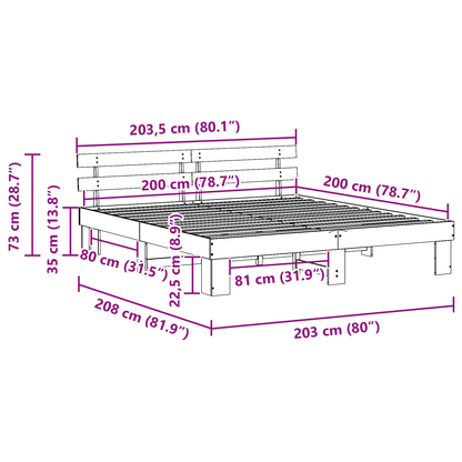 Bedframe met Hoofdeinde - Gewaxte Bruine 200x200 cm - Massief Grenenhout