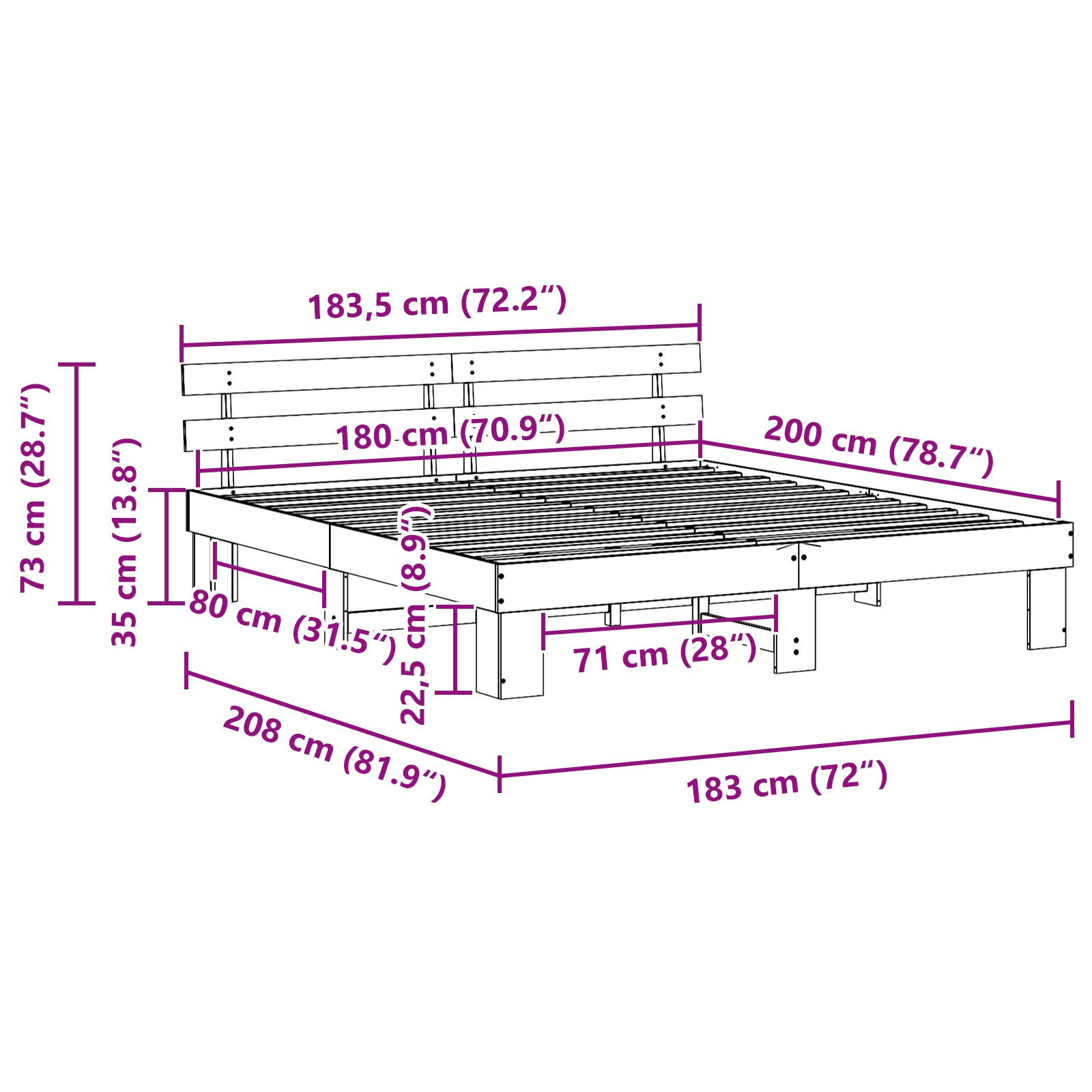 Bedframe met Hoofdbord Wit 180x200 cm Massief Grenenhout