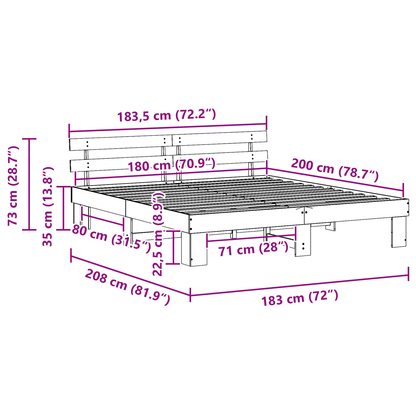 Bedframe met Hoofdbord Bruin 180x200 cm van Massief Grenenhout