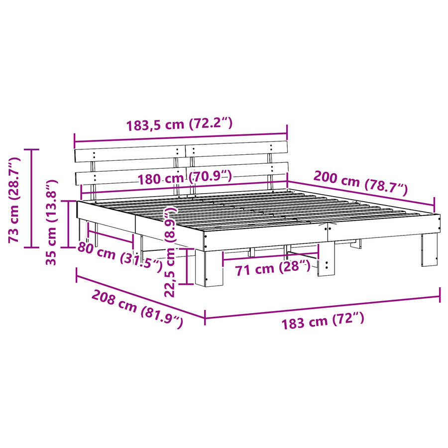 Bedframe met Hoofdbord Bruin 180x200 cm van Massief Grenenhout