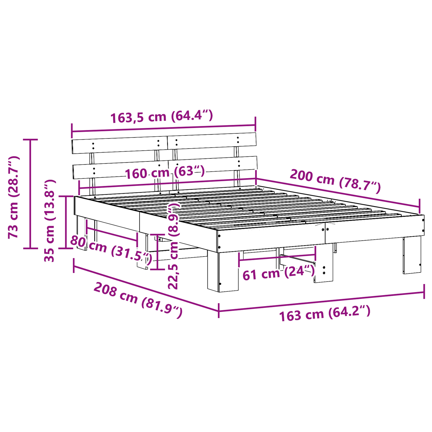 Bedframe met Hoofdeinde 160x200 cm van Massief Grenenhout