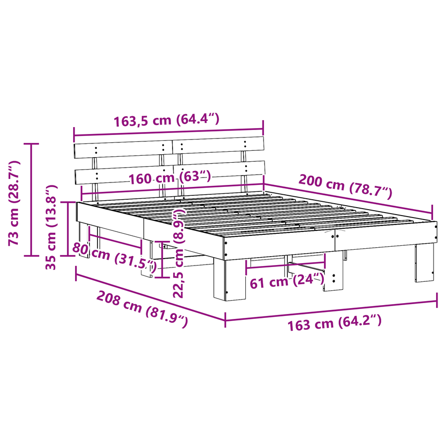 Bedframe met Hoofdeinde 160x200 cm van Massief Grenenhout