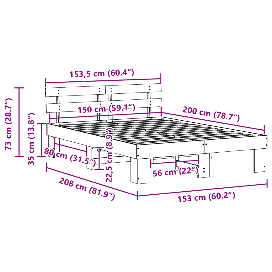 Bedbodem met Hoofdeinde 150x200 cm Massief Grenenhout