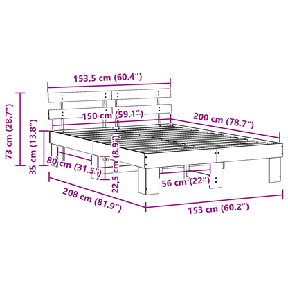 Bedframe met hoofdbord Waxbruin 150x200 cm Massief hout