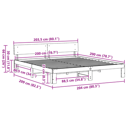 Bedframe met Hoofdeinde Gewaxte Bruin 200x200 cm Massief Grenenhout