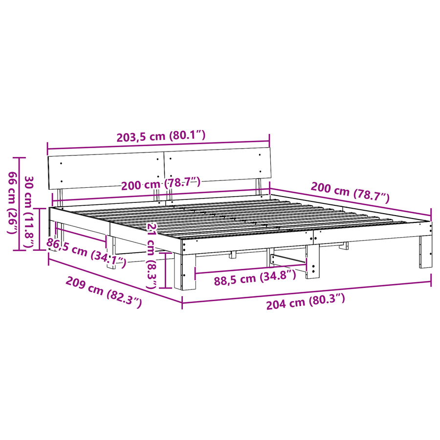Bedframe met Hoofdeinde Gewaxte Bruin 200x200 cm Massief Grenenhout