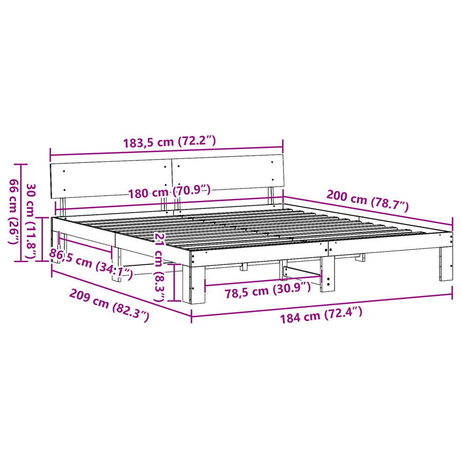 Bed Frame met Hoofdbord Wax Bruin 180x200 cm Massief Grenenhout
