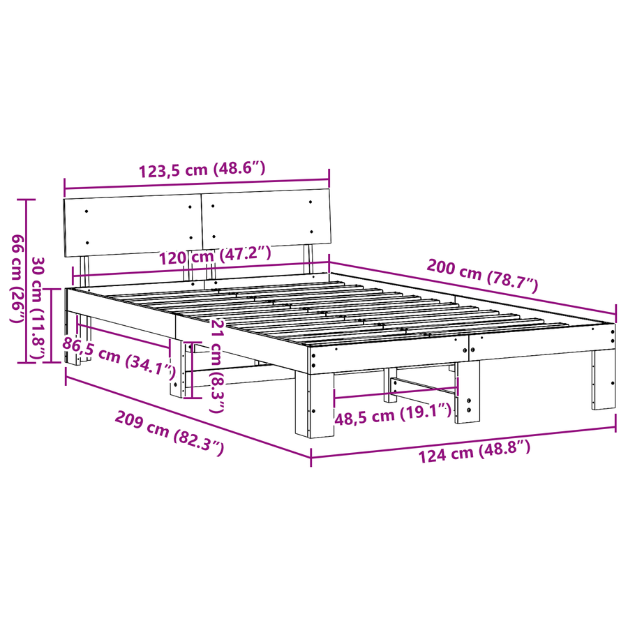 Bedframe met hoofdbord Wit 120x200 cm Massief Grenenhout