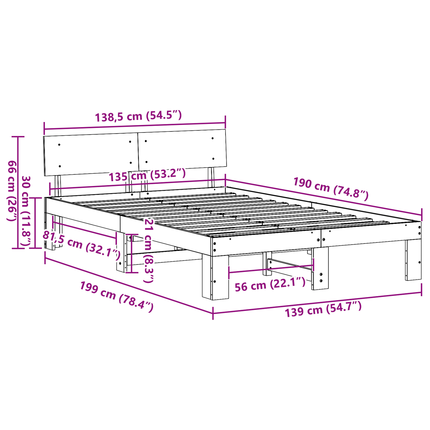 Bedframe met Hoofdbord 135x190 cm van Massief Grenenhout