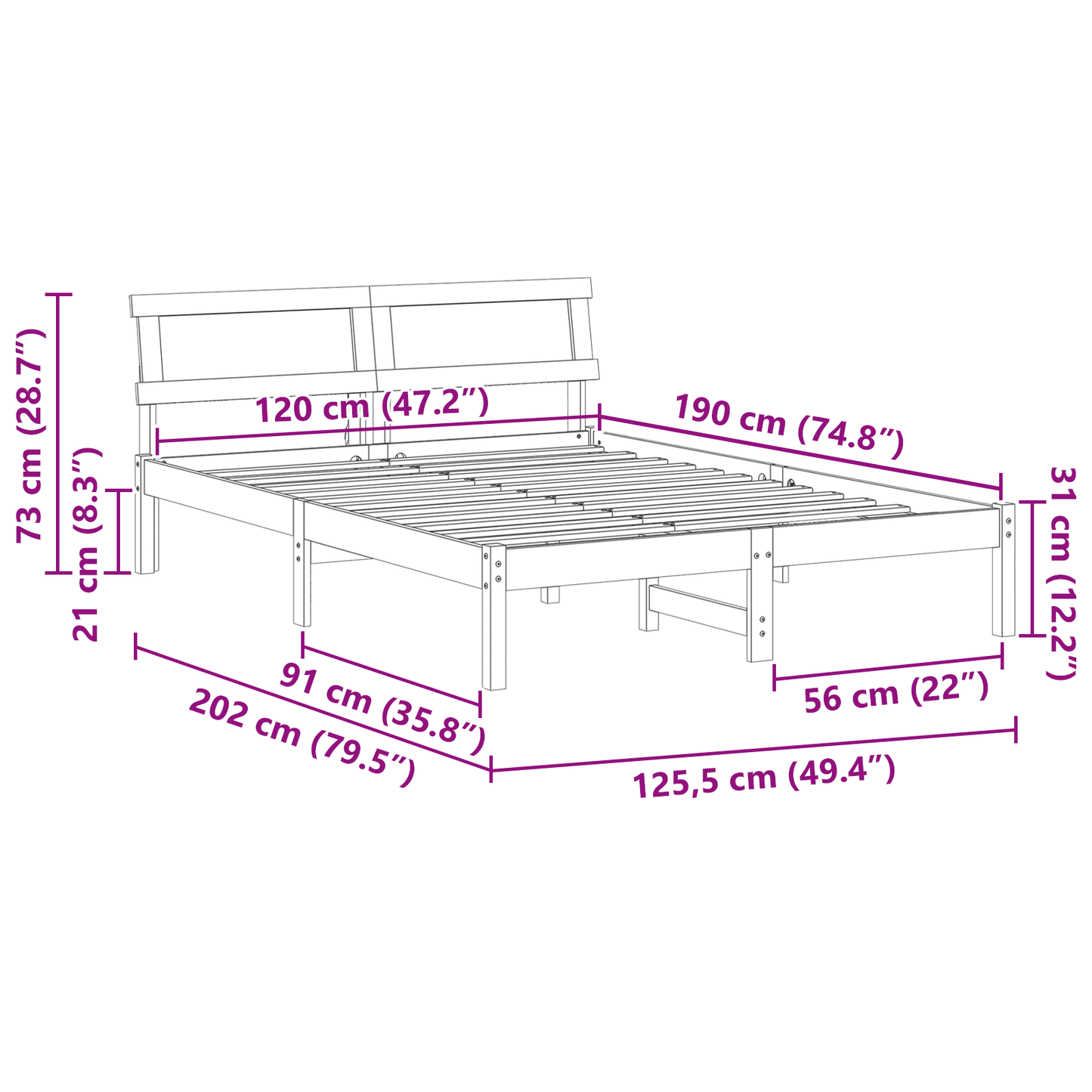 Bedframe met hoofdeinde & LED Wax Bruin 120x190 cm Massief Vurenhout