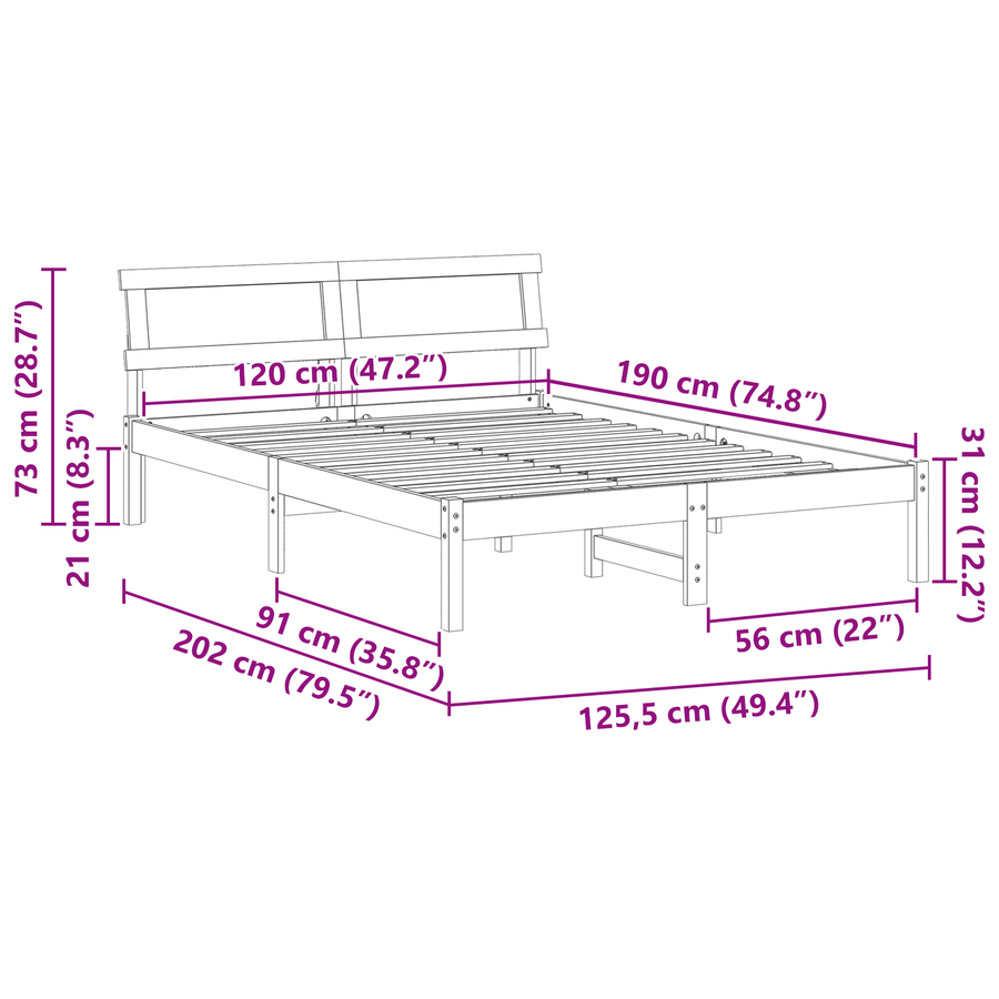 Bedframe met hoofdeinde & LED Wax Bruin 120x190 cm Massief Vurenhout