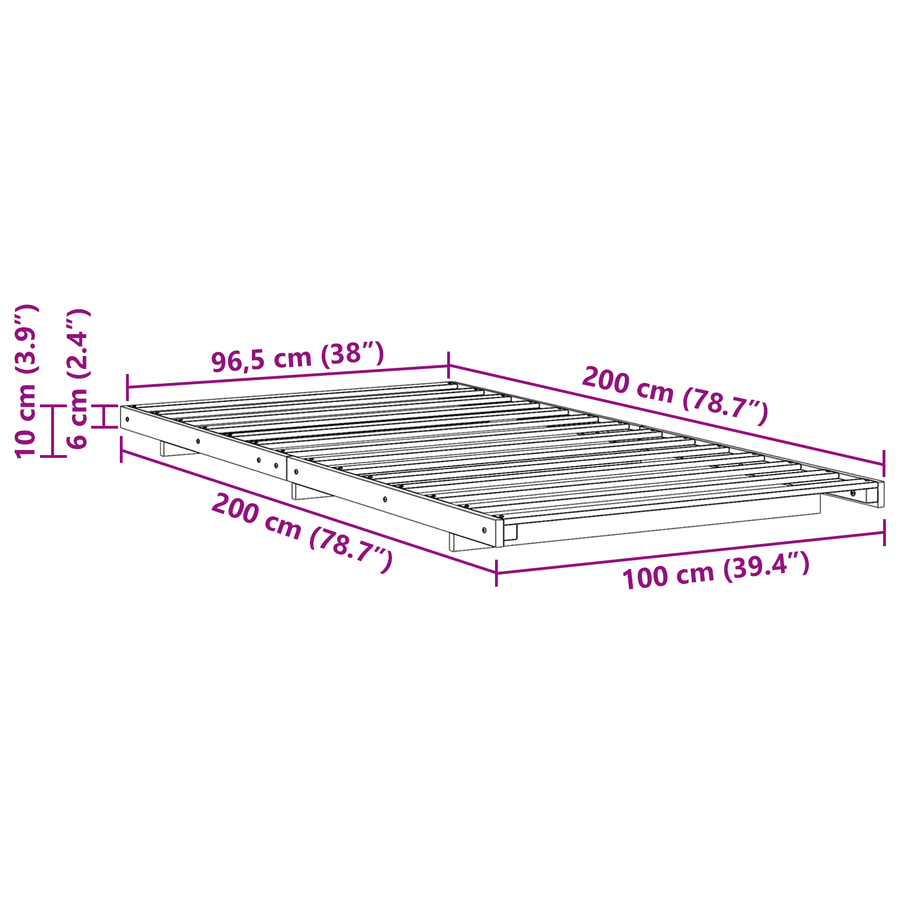 Bedframe Bruin 100 x 200 cm Massief grenenhout