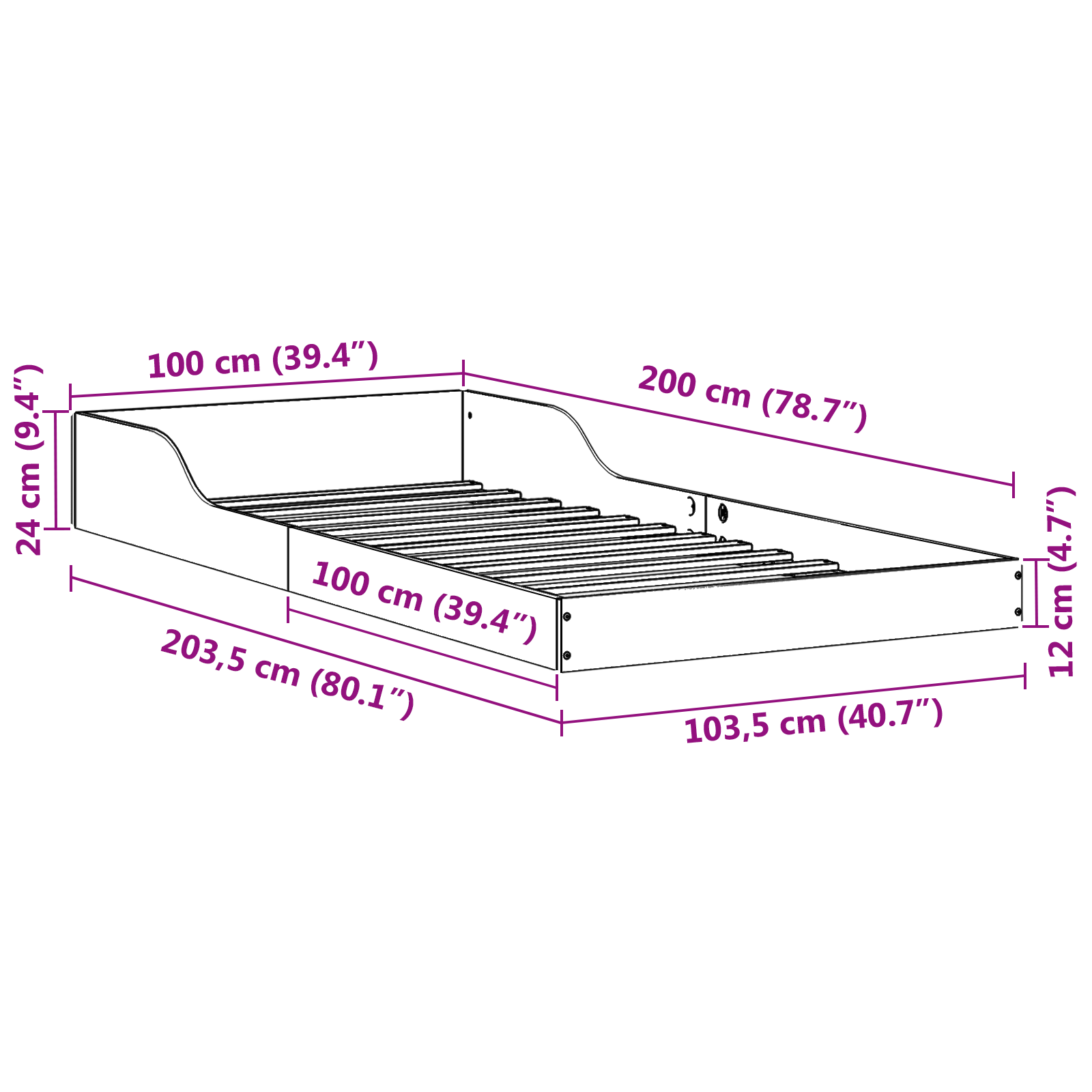 Bedframe Wasbruin 100 x 200 cm Massief grenenhout