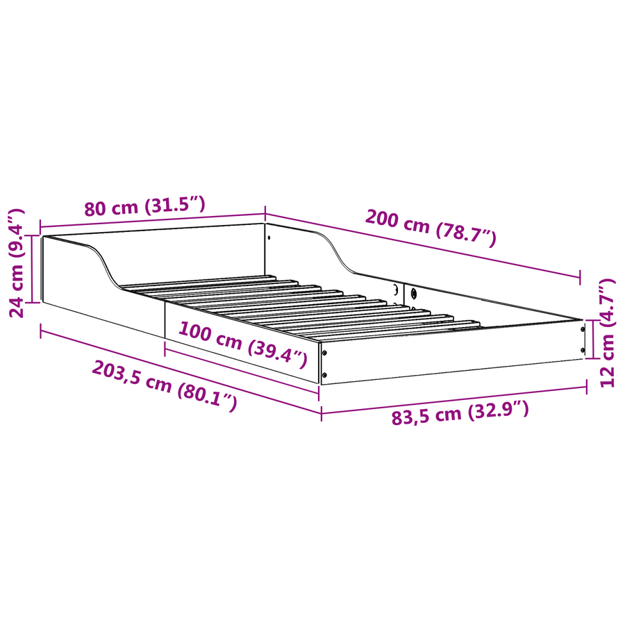 Bedframe Bruin 80 x 200 cm Massief grenenhout