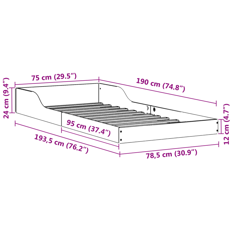 Bedframe Bruin 75 x 190 cm Massief grenenhout