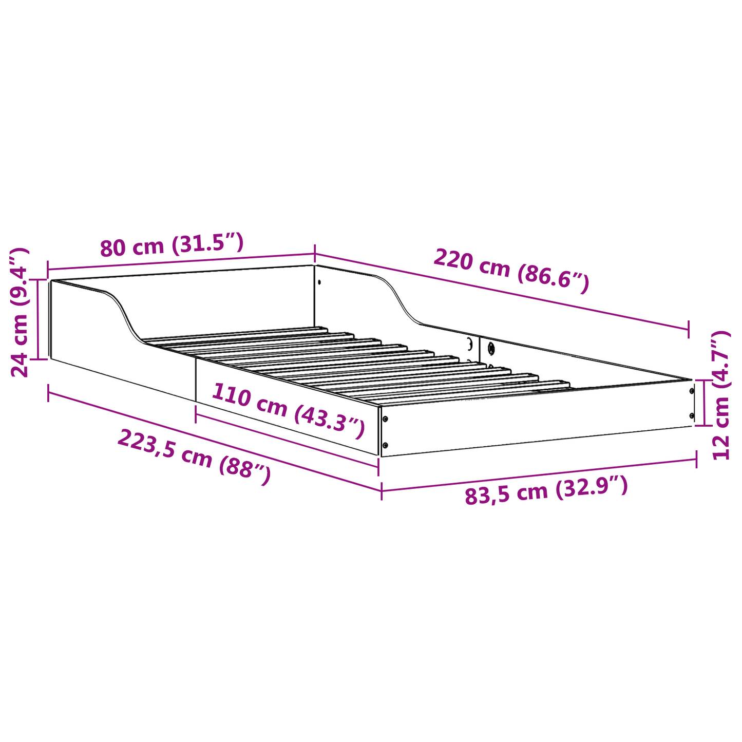Bedframe Wit 80 x 220 cm Massief grenenhout